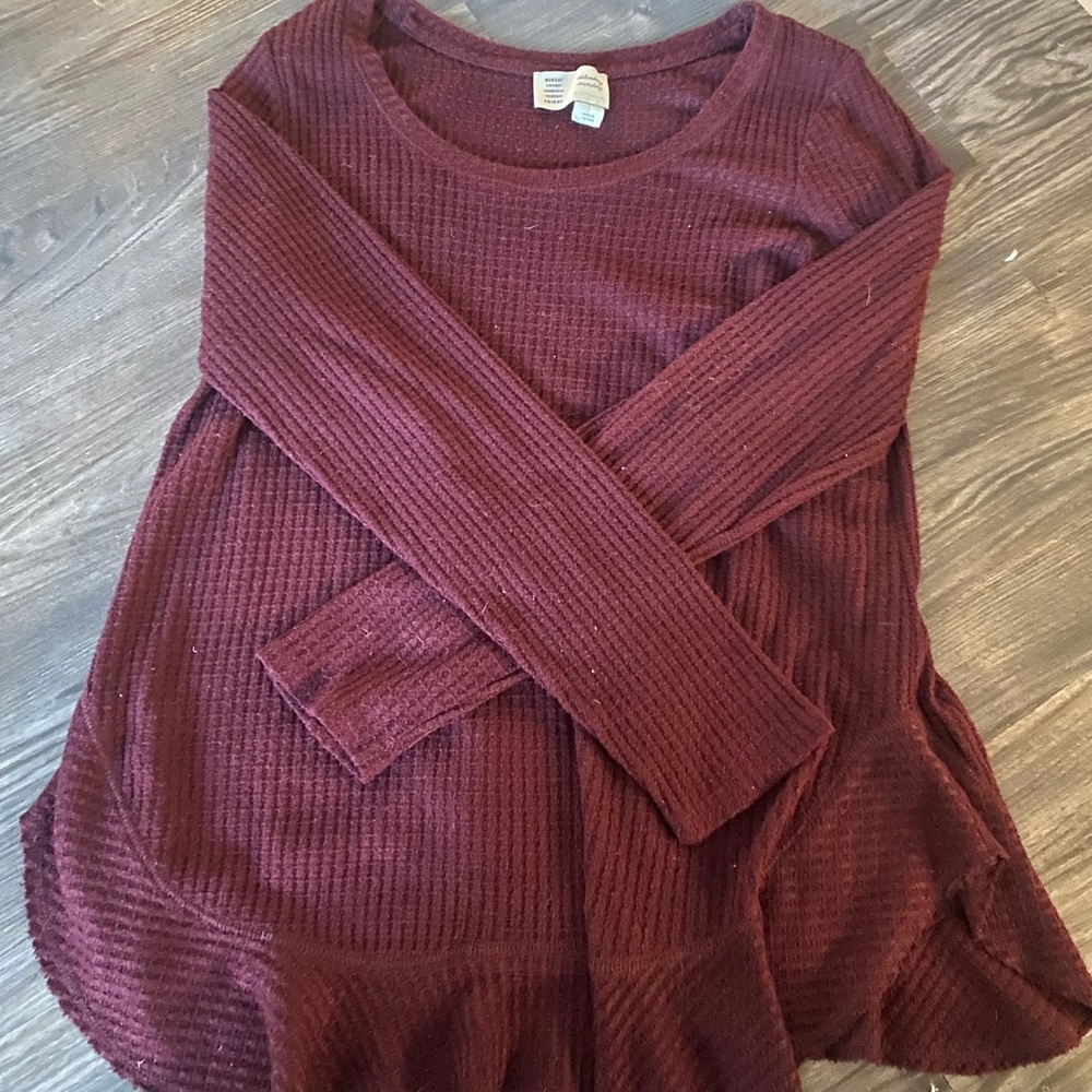 anthropologie Saturday Sunday maroon waffle lounge top with ruffle detail size L